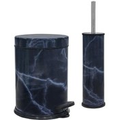 Resim SİLİWAX LACİVER MERMER -2 Li Set Pedallı Çöp Kovası ve Wc Klozet Lacivert 