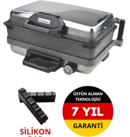 Resim Sermelex Turbo Granit Grill (INOX) Granit Pan Dahil - Silex Bazlama Lahmacun Pizza Izgara Tost Makinesi 