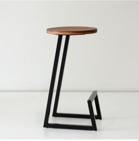 Resim Ayaklı Oval İşlemeli Doğal Ahşap Bar Taburesi Siyah 