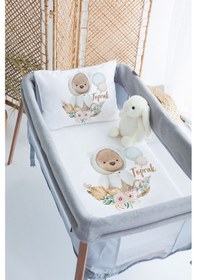 Resim Lilabio %100 Pamuk Saten İsme Özel İsimli 70x120 Park Yatak Nevresim Seti- Ayıcık 