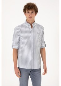 Resim U.S. Polo Assn. Erkek Gri Çizgili Beyaz Gömlek 50306327-VR024 