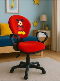Resim Mickey Mouse Baskılı Turuncu Çocuk Çalışma Sandalyesi Döner Koltuk, Yükseklik Ayarlı Koltuk Turuncu 