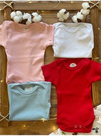 Resim Betül Bebek Kısa Kollu 4'lü Organik Pamuk Çıtçıtlı Bebek Body & Zıbın Kırmızı,mavi,pembe,beyaz Çok Renkli 