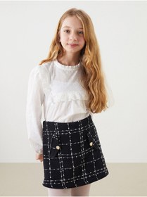 Resim LC Waikiki NEVAVM Farkıyla LCW Kids Siyah Beli Lastikli Kız Çocuk Tüvit Şort Etek - S50522Z4-LKX 