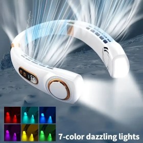 Resim 1 Adet Taşınabilir Boyun Tipi Fan, USB Mini Fan - Ev, Seyahat, Spor, Okul, Ofis ve Plaj Tatili İçin LED Ekranlı Çoklu Hız Ayarlı Yazlık Soğutma Cihazı 