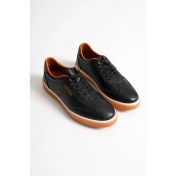 Resim Navro Erkek Siyah Hakiki Deri Casual Sneaker Ayakkabı 