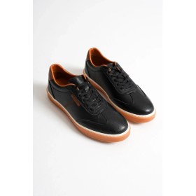 Resim Navro Erkek Siyah Hakiki Deri Casual Sneaker Ayakkabı 