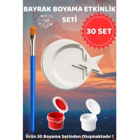 Resim Minopi Ay Yıldız Bayrak Boyama Seti 30’lu - 23 Nisan Okul Etkinliği Boyama Kiti Fırça ve Boya Dahil 