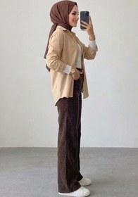 Resim Tesettür Diyarı Kadın Tokalı Baggy Kot Pantolon- Kahverengi 
