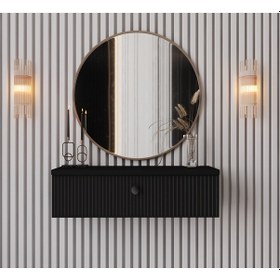 Resim Enwood Mimosa Siyah Mdf Duvara Monte Kapaklı Dresuar Siyah 