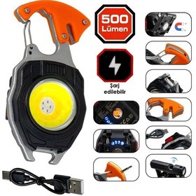 Resim Büyük Boy 10,5 Cm Acil Durum Kamp Feneri Anahtarlık Usb Çakmaklı Cam Kırıcı Kemer Kesici Deprem Fen Siyah 