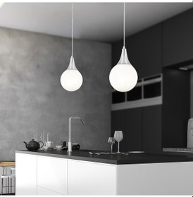 Resim Damla Tekli Krom Beyaz Camlı 2Li Modern Sarkıt Mutfak Salon Avize Seti 