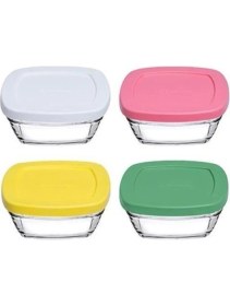 Resim Paşabahçe Pudding Silikon Kapaklı Cam Saklama Kabı 4 Lü Kahvaltılık 11 Cm 96840 