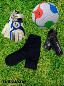 Resim TURKUAZ 67 Kaleci Eldiveni Futbol Topu Tekmelik Ve Tozluk Kombin 