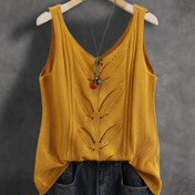 Resim Kadınların Fransız Vintage Esintili Yeleği - Kolsuz Crochet Üstü, İnci Çiçek Desenleri, Sarımsaklı Sarı, Bahar/Yaz/Sonbahar İçin Mükemmel, Rahat Ama Şık Katlama Parçası, Mevsimsel Moda, Vintage Esintili Tasarım, Zarif El Sanatları 