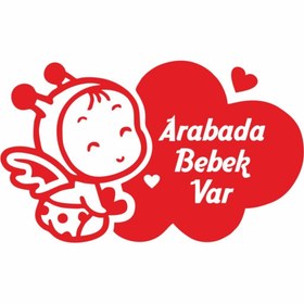 Resim Maral Grup Kırmızı Arabada Bebek Var Arı Kanatlı Bebek Araç Sticker 20 X 12 Cm 