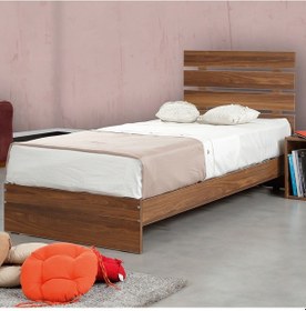 Resim Pasifichome Huga Tek Kişilik Ahşap Karyola Ceviz 100 Cm / Başlıklı Karyola 