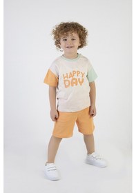 Resim Harika Kids Erkek Çocuk Happy Day Baskılı Kısa Kollu Şortlu Basic Alt Üst Takım 001 