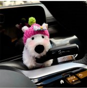 Resim Yaozixa Küçük Köpek Figürü Plüsh Araba Dekorasyonu - Vites Ve Sinyal Bölgesiaksesuarı, Güvenliği Artıran Ve İçyapıyı Zenginleştiren, Pembe Şapkalı 
