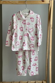 Resim Leo Baby Store Kız Bebek & Çocuk [1-2-3 Yaş] Beyaz Kedi Desenli Model Pijama Takımı 