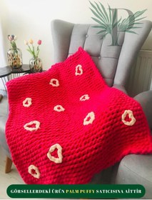 Resim Palm Puffy Kalp Desenli Battaniye Pudra 