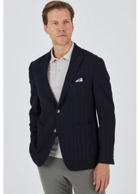 Resim İmza Koyu Lacivert Mono Yaka Gofreli Esnek 6 Drop Slim Fit Casual Ceket 1002250126 Koyu Lacivert 
