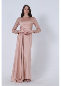 Resim Feminist Gold Pul Boncuklu Saten Tesettür Abiye 6502473.122 Gold 