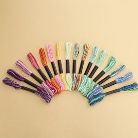 Resim 16 Renkli Polyester Nakış İpliği Seti - Canlı Gökkuşağı Çapraz Dikiş İplikleri, %100 Polyester, DIY Bileklik Yapımı & El İşleri Projeleri İçin İdeal 