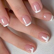 Resim 24 Adet Parlak Kısa Oval Yapışkanlı Tırnaklar - Pembe & Beyaz Fransız Stili Yeniden Kullanılabilir Sahte Tırnaklar Kadınlar İçin, Minimalist Şık Manikür, Durum Tırnakları | Klasik Tırnak Görünümü | Dayanıklı Yapışkanlar, Tırnak Aksesuarları 