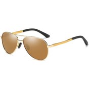 Resim Klasik Pilot Polarize Güneş Gözlüğü Erkekler Vintage Büyük Sürüş Güneş Gözlüğü Gold Tea Siyah 