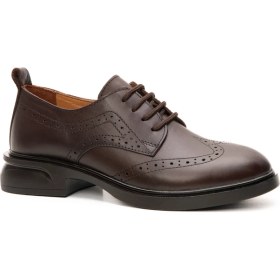 Resim Hakiki Deri Bağcıklı Kadın Oxford Ayakkabı 