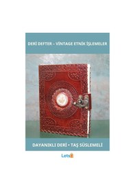 Resim Taşlı Deri Defter Vintage Etnik İşlemeli 18x13 Cm Çok Renkli 