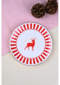 Resim Tabak Evi Porselen Altın Yaldızlı Geyik Pasta Tabağı 20,50cm 4 Lü Çok Renkli 