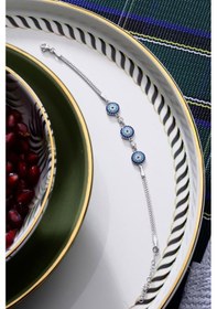 Resim 925 Ayar Gümüş Üçlü Nazar Boncuğu Bileklik Gümüş 