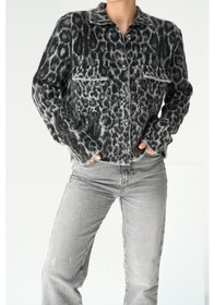 Resim Moderie Butik Leopar Desen Jakarlı Hırka - Siyah-açık Gri gri 