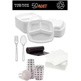 Resim 50 Adet 3 Gözlü Köpük Tabak/tabildot Set Çok Renkli 