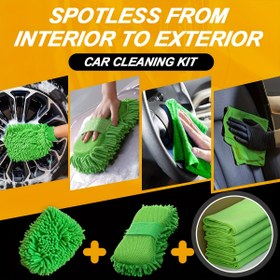 Resim 7 parça havlu kombinasyonu, süper emici temizlik kiti havlu seti, otomatik detaylandırma / ev temizliği / mutfak yağları için yeniden kullanılabilir - 1 mikrofiber ve Chenille araba yıkama süngeri + 1 eldiven + 5 parça yumuşak mikrofiber havlu, pil olmadan 