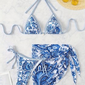 Resim Yeni Kadınlar için yüksek kaliteli moda seksi bikini mayo Avrupa ve Amerikan bölünmüş baskılı yüzme kıyafeti üç parçalı takım 