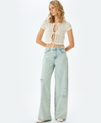 Resim Yıpratma Detaylı Düşük Bel Bol Kalıp Kot Pantolon - Loose Straigh Fit Jean 