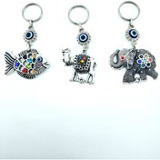 Resim Ennea Art Nazar Boncuğu Metal Balık + Deve + Fil Anahtarlık/dikiz Ayna Süsü Seti Üçlü Hediyelik Eşya 