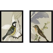 Resim Dalda Kuşlar İkili Çerçeveli Cam Tablo Seti-172112 