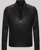 Resim Hakiki Kuzu Derisi Siyah Erkek Deri Mont Düz Kesim Cepleri Fermuarlı Deri Ceket Siyah 