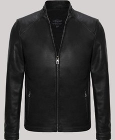 Resim Hakiki Kuzu Derisi Siyah Erkek Deri Mont Düz Kesim Cepleri Fermuarlı Deri Ceket Siyah 