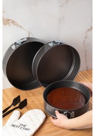 Resim Porsima 912 3lü Yanmaz Yapışmaz Metal Kilitli Kelepçeli Yuvarlak Kek Kalıbı Seti Çok Renkli 