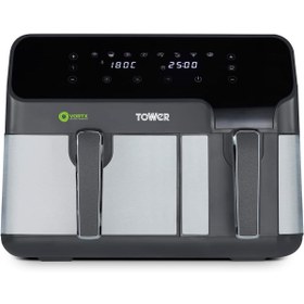 Resim Tower %70 Enerji Tasarruflu Dokunmatik Eco Çift Çekmeceli Hava Fritözü 5,2L ve 3,3L, Airfryer 8 Ön Ayar 