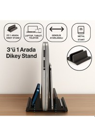 Resim Polham 3in1 Arada Ayarlanabilir Metal Dikey Laptop Standı Laptop, Tablet Ve Telefon Tutucu,ayarlanabilir Genişlikli Siyah 