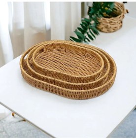 Resim Küçük Boy Oval Hasır Tepsi Servis Sunum Tepsisi Organizer Düzenle 