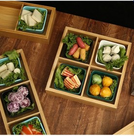 Resim Bambu 4 Bölmeli Çerezlik - Kahvaltılık Akrilik Kapaklı 