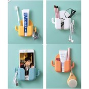 Resim elsmor Çok Amaçlı Kancalı Kumanda Ve Telefon Standı Telefon Tutucu Yapışkanlı Banyo Organizer Diş Fırçalık 