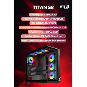 Resim Game Garaj Titan S8 Amd Ryzen 7 7800X3D 32GB Ram 1tb SSD RTX5080 240MM Sıvı Soğutma Freedos Oyuncu Oem Paket 